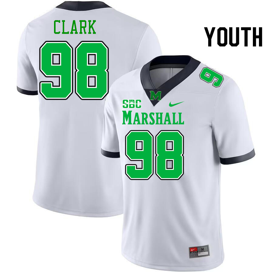 Youth #98 Alec Clark Marshall Thundering Herd SBC Conference College Football Jerseys Stitched-White